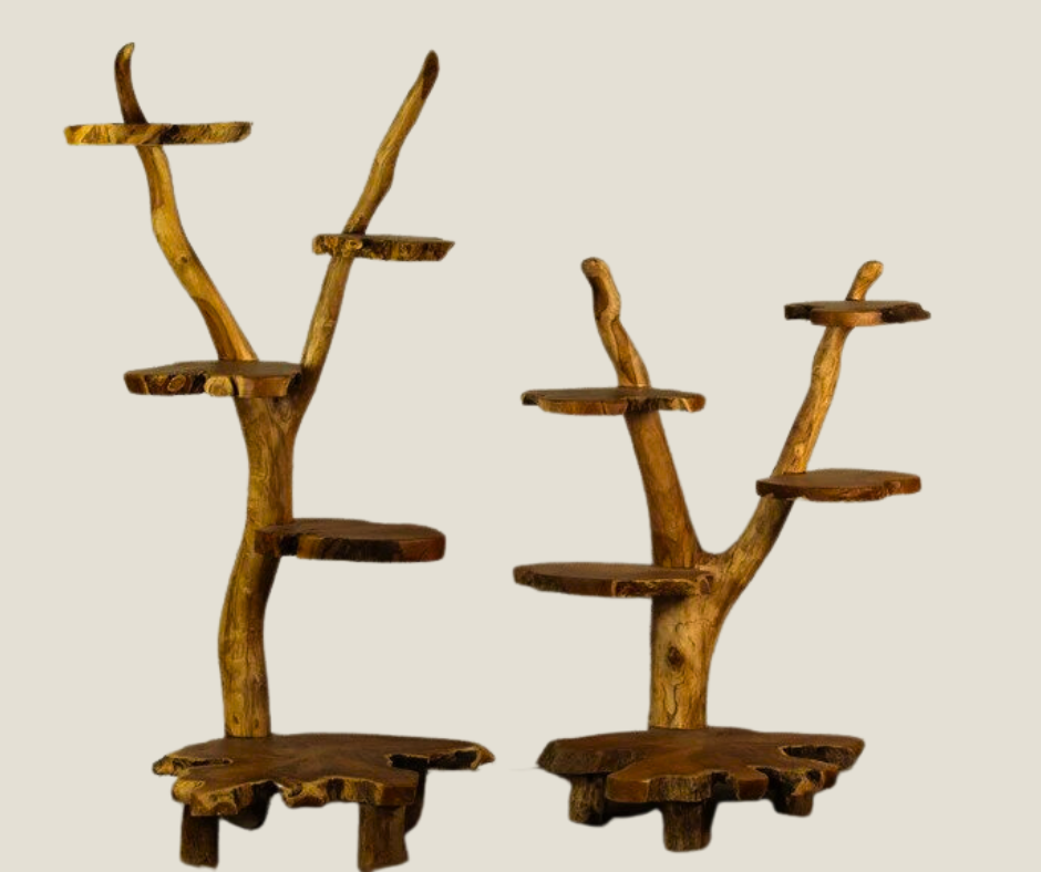 Live Edge Driftwood Display Stand with Teak Shelves- Large -4 ft height/ Extra Large 5.5 ft- by Artisan Living
