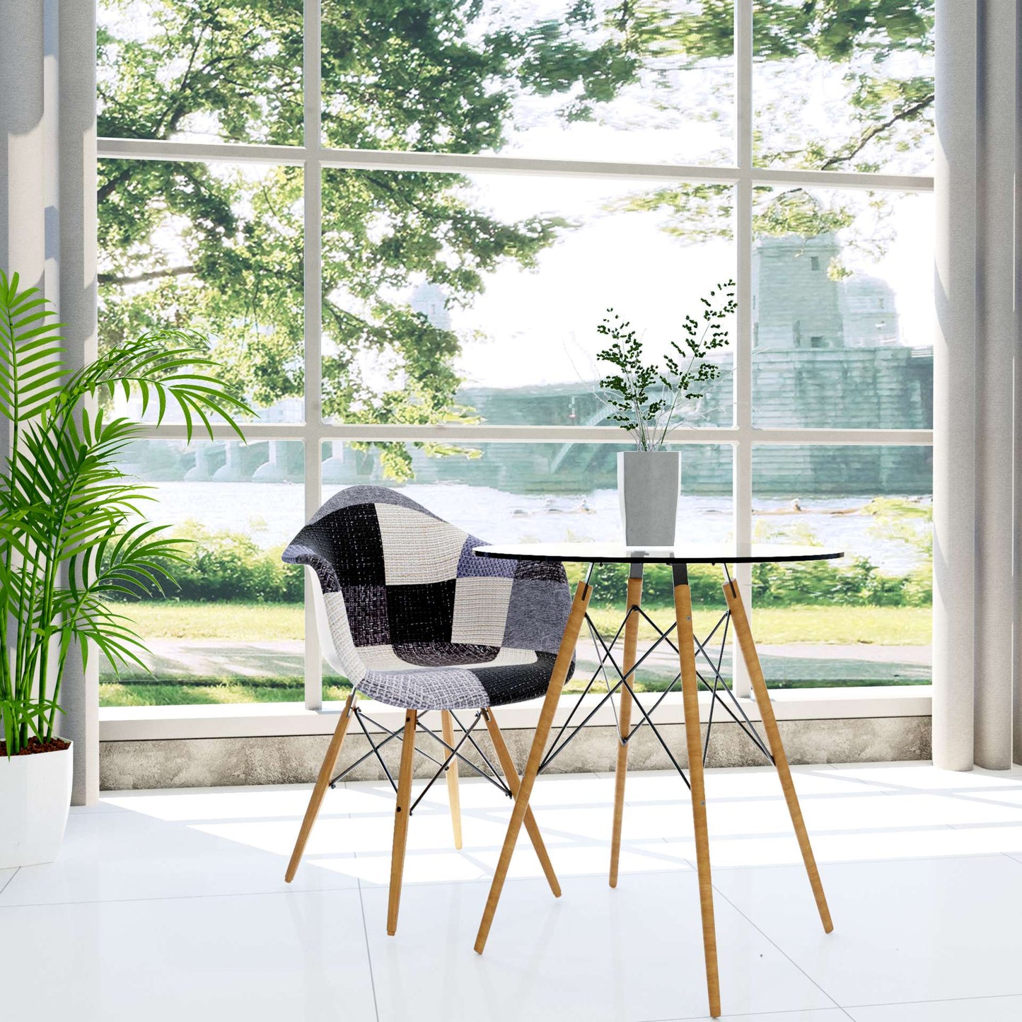 LeisureMod Willow Patchwork Fabric Eiffel Accent Chair - W24FC | Accent Chairs | Modishstore