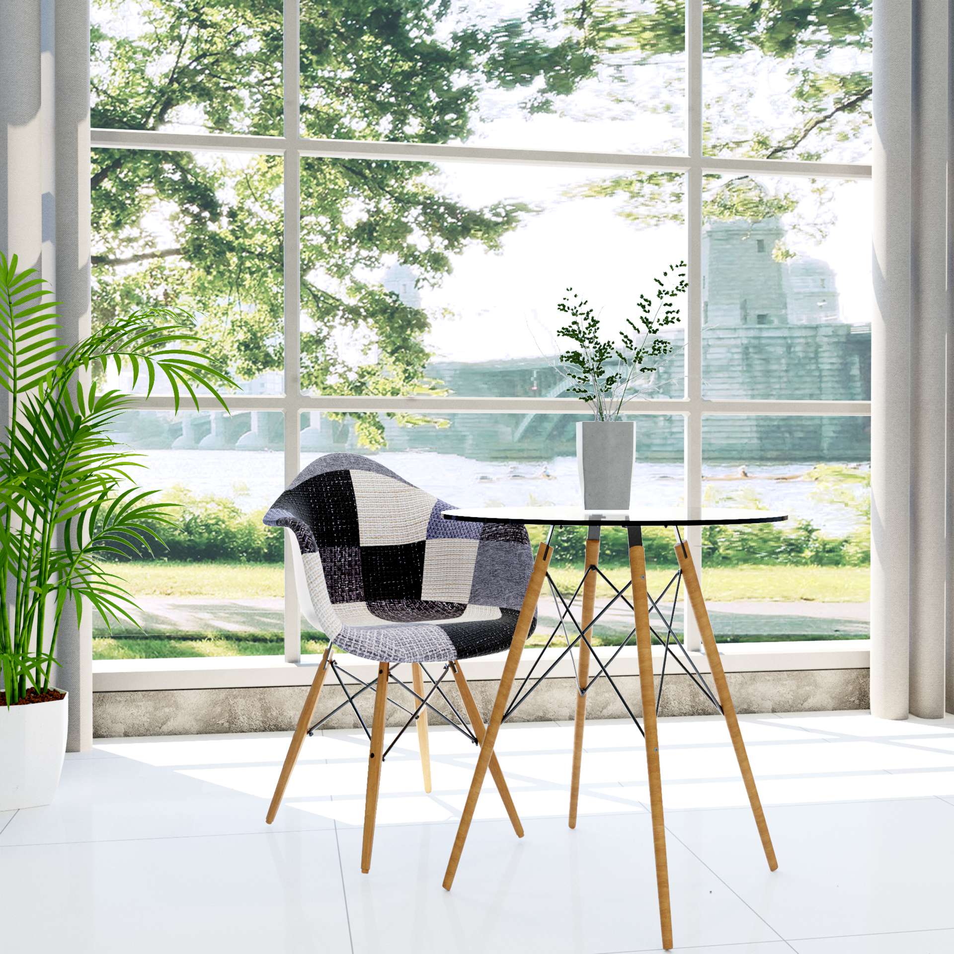 LeisureMod Willow Patchwork Fabric Eiffel Accent Chair - W24FC | Accent Chairs | Modishstore