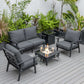 LeisureMod Walbrooke Modern Black Patio Conversation With Square Fire Pit & Tank Holder | Outdoor Sofas, Loveseats & Sectionals | Modishstore - 5