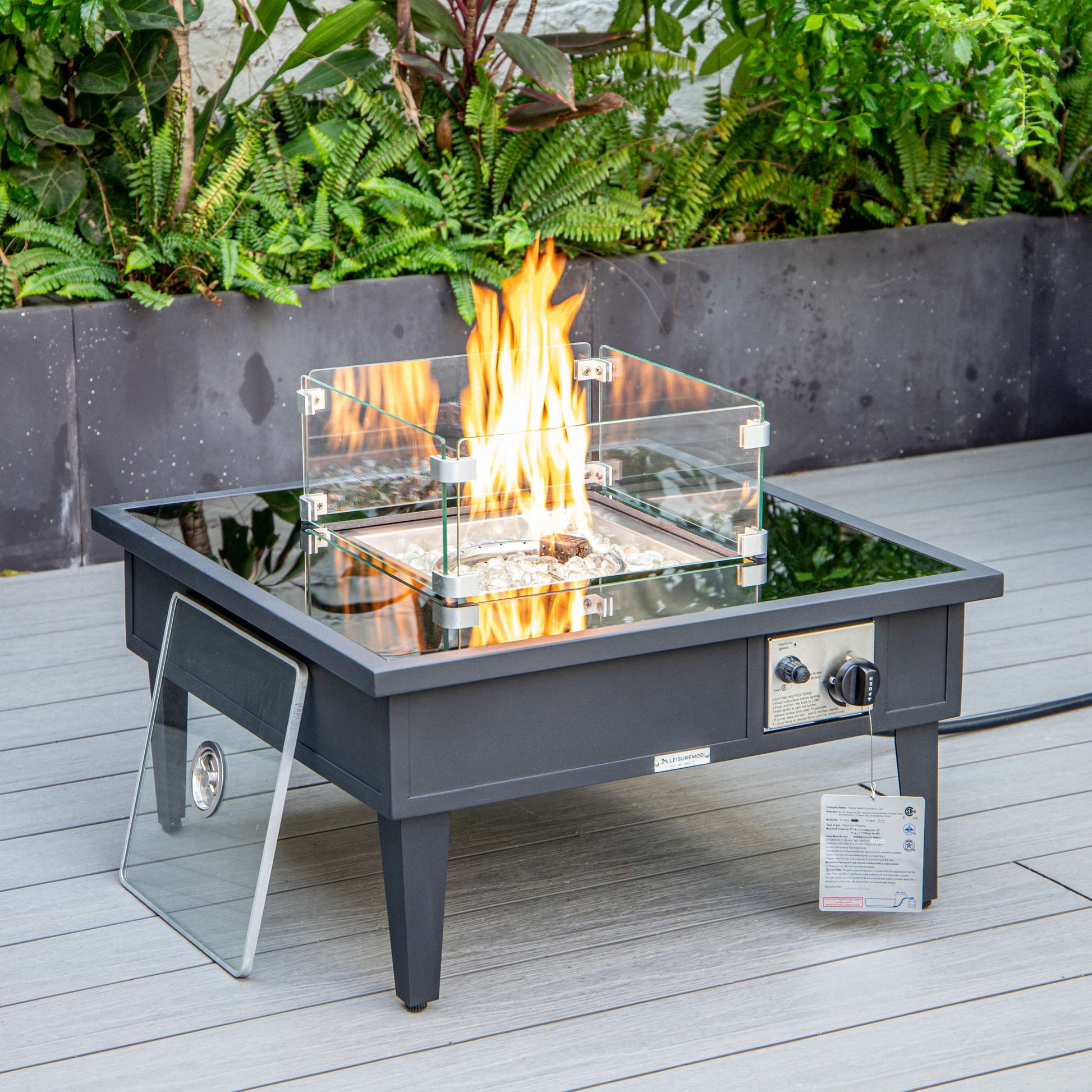 LeisureMod Walbrooke Modern Black Patio Conversation With Square Fire Pit & Tank Holder | Outdoor Sofas, Loveseats & Sectionals | Modishstore - 13