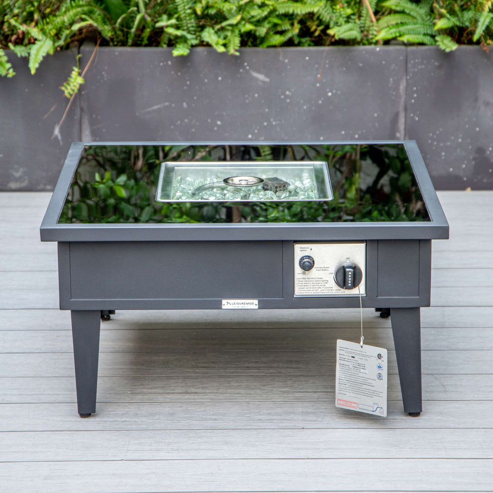LeisureMod Walbrooke Modern Black Patio Conversation With Square Fire Pit & Tank Holder | Outdoor Sofas, Loveseats & Sectionals | Modishstore - 12