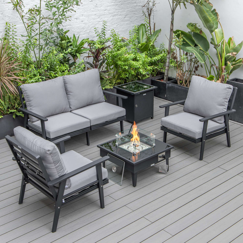 LeisureMod Walbrooke Modern Black Patio Conversation With Square Fire Pit & Tank Holder | Outdoor Sofas, Loveseats & Sectionals | Modishstore - 50