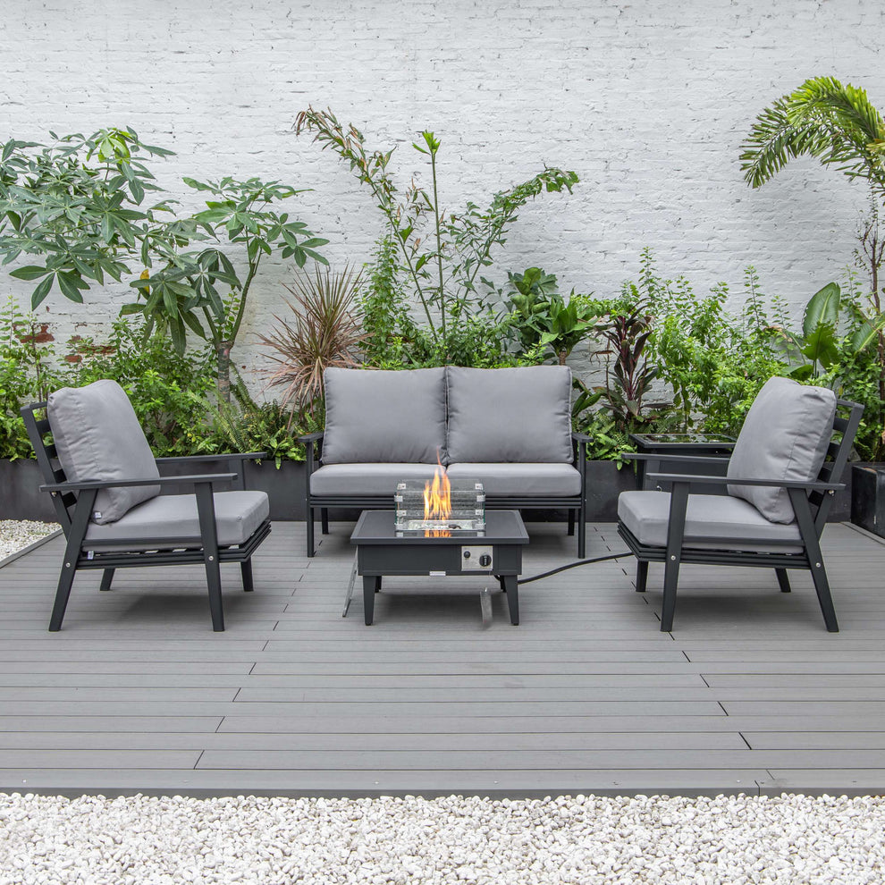 LeisureMod Walbrooke Modern Black Patio Conversation With Square Fire Pit & Tank Holder | Outdoor Sofas, Loveseats & Sectionals | Modishstore - 51