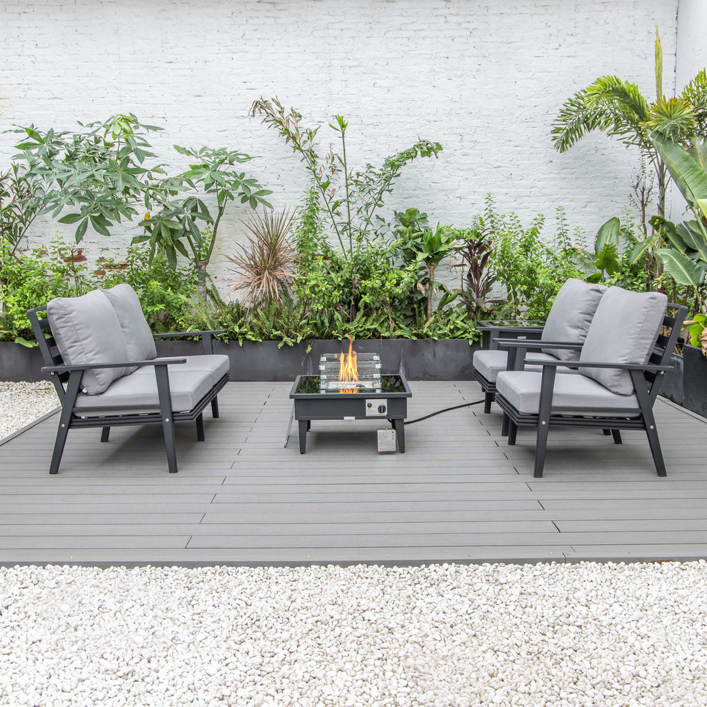 LeisureMod Walbrooke Modern Black Patio Conversation With Square Fire Pit & Tank Holder | Outdoor Sofas, Loveseats & Sectionals | Modishstore - 47