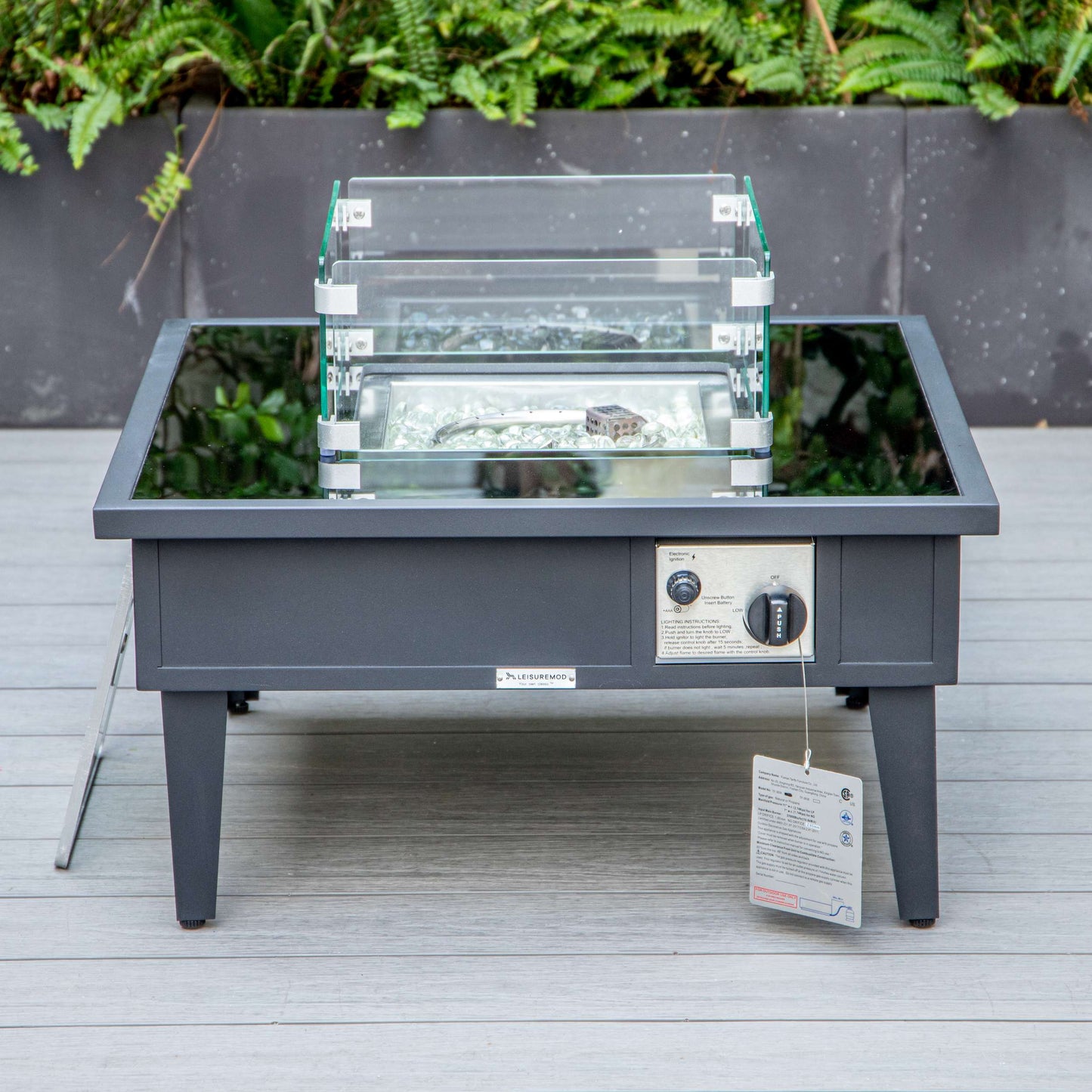 LeisureMod Walbrooke Modern Black Patio Conversation With Square Fire Pit & Tank Holder | Outdoor Sofas, Loveseats & Sectionals | Modishstore - 35