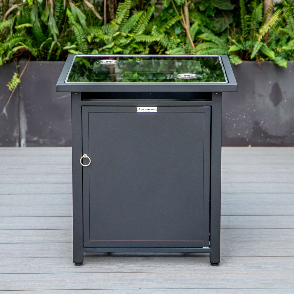 LeisureMod Walbrooke Modern Black Patio Conversation With Square Fire Pit & Tank Holder | Outdoor Sofas, Loveseats & Sectionals | Modishstore - 57
