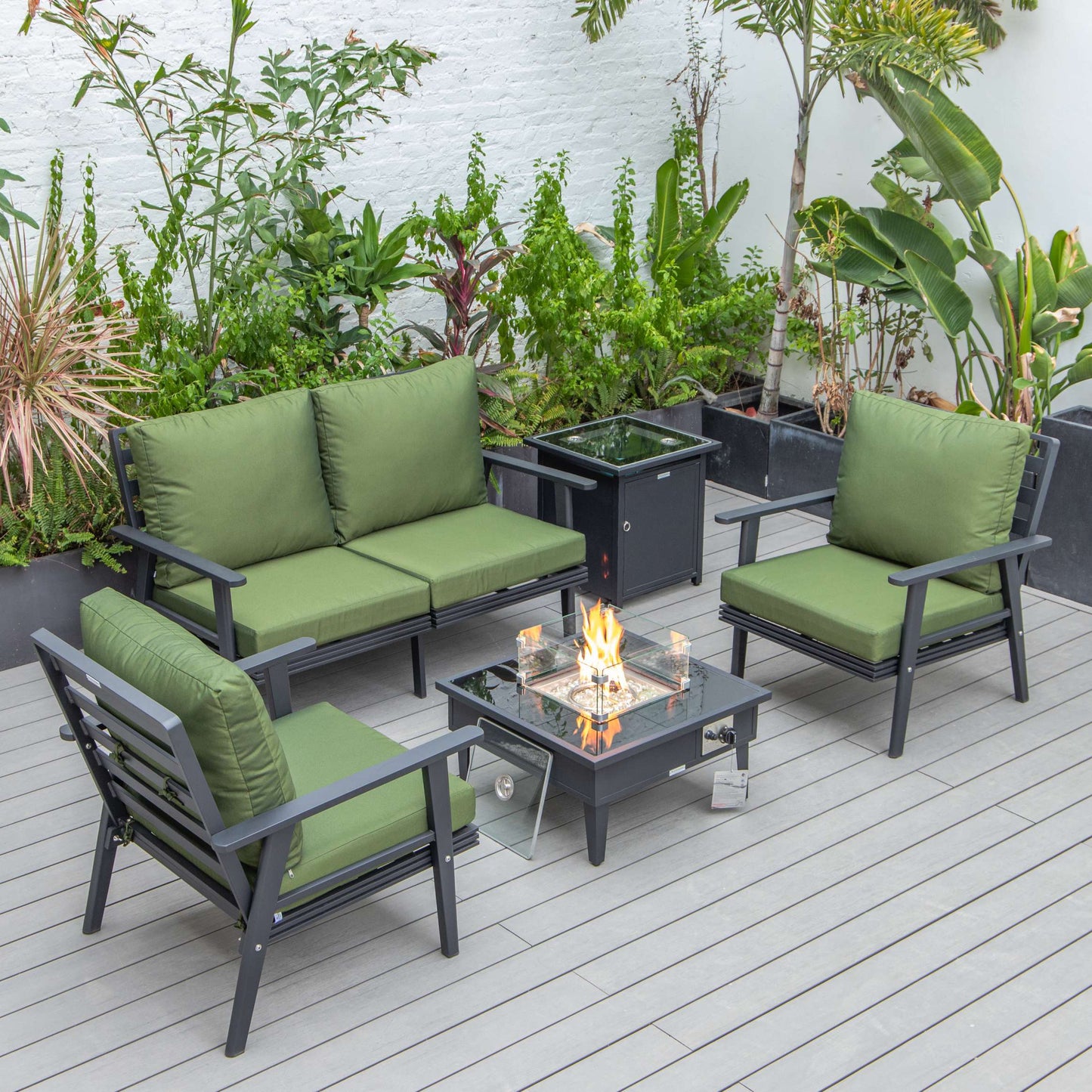 LeisureMod Walbrooke Modern Black Patio Conversation With Square Fire Pit & Tank Holder | Outdoor Sofas, Loveseats & Sectionals | Modishstore - 27