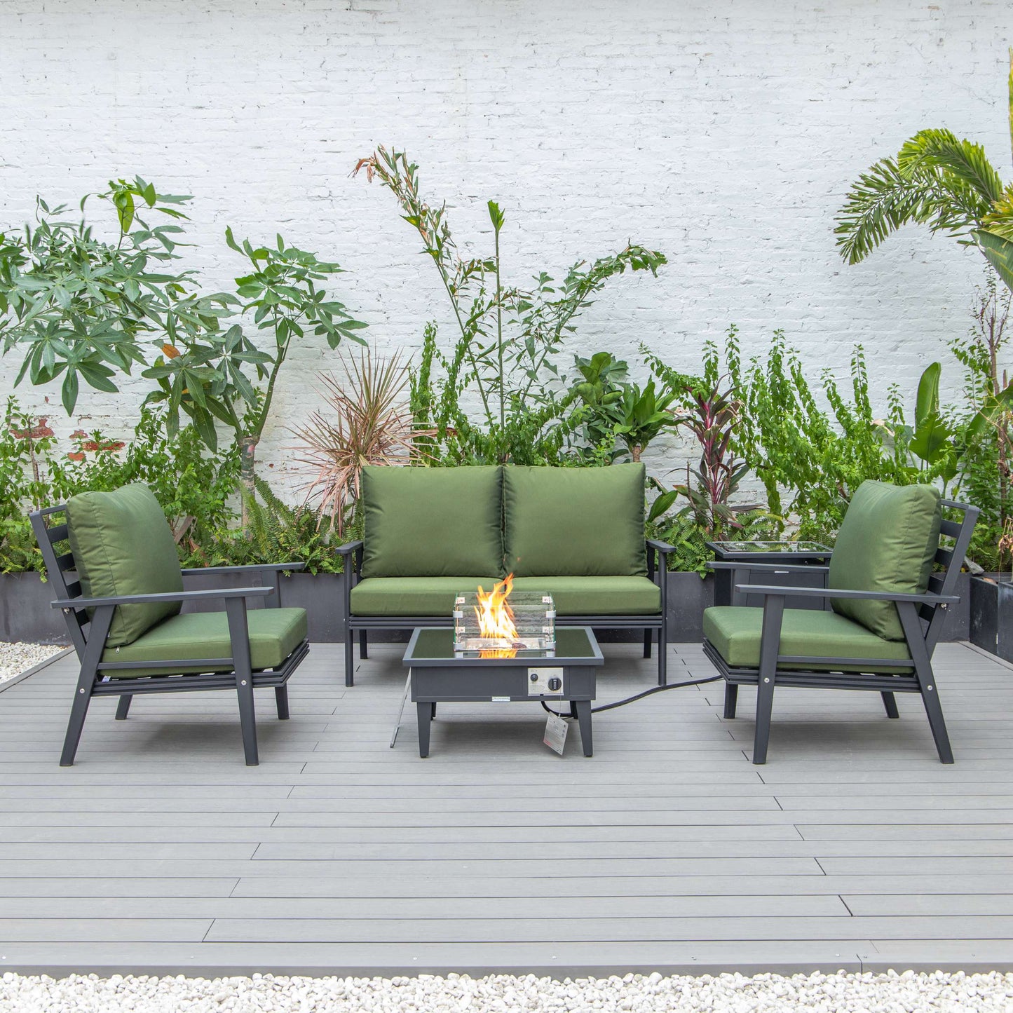 LeisureMod Walbrooke Modern Black Patio Conversation With Square Fire Pit & Tank Holder | Outdoor Sofas, Loveseats & Sectionals | Modishstore - 28