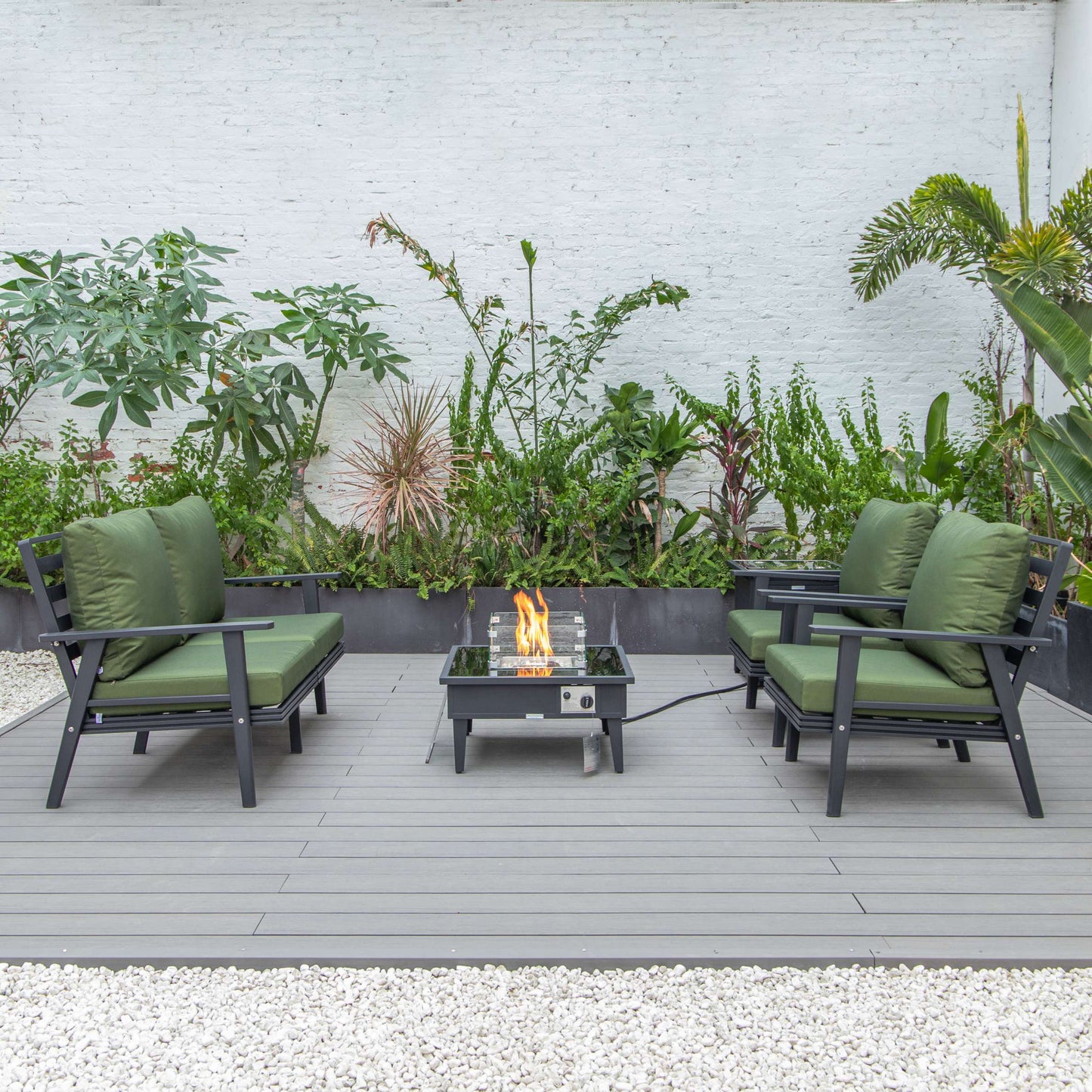 LeisureMod Walbrooke Modern Black Patio Conversation With Square Fire Pit & Tank Holder | Outdoor Sofas, Loveseats & Sectionals | Modishstore - 25