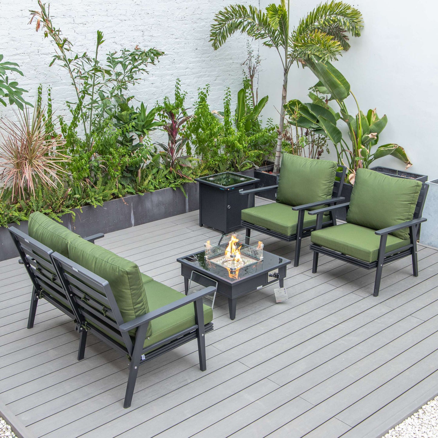 LeisureMod Walbrooke Modern Black Patio Conversation With Square Fire Pit & Tank Holder | Outdoor Sofas, Loveseats & Sectionals | Modishstore - 24