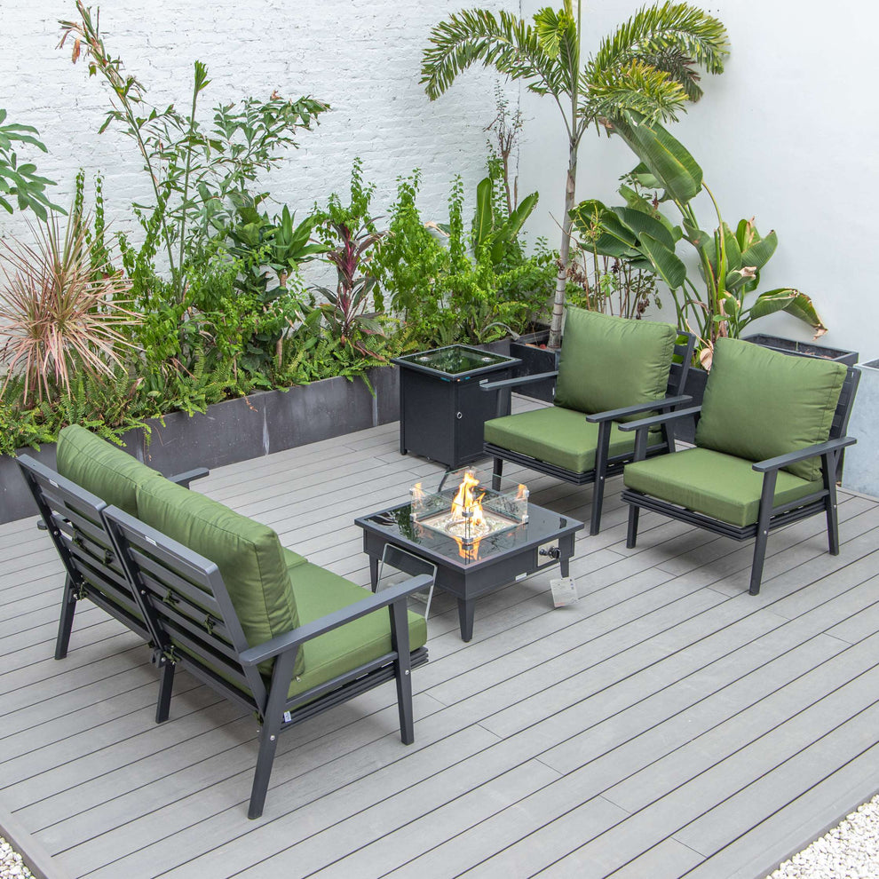 LeisureMod Walbrooke Modern Black Patio Conversation With Square Fire Pit & Tank Holder | Outdoor Sofas, Loveseats & Sectionals | Modishstore - 24