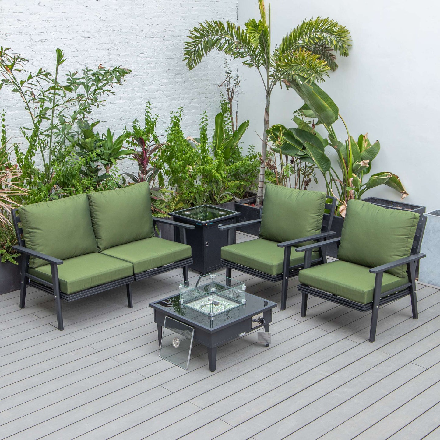 LeisureMod Walbrooke Modern Black Patio Conversation With Square Fire Pit & Tank Holder | Outdoor Sofas, Loveseats & Sectionals | Modishstore - 26