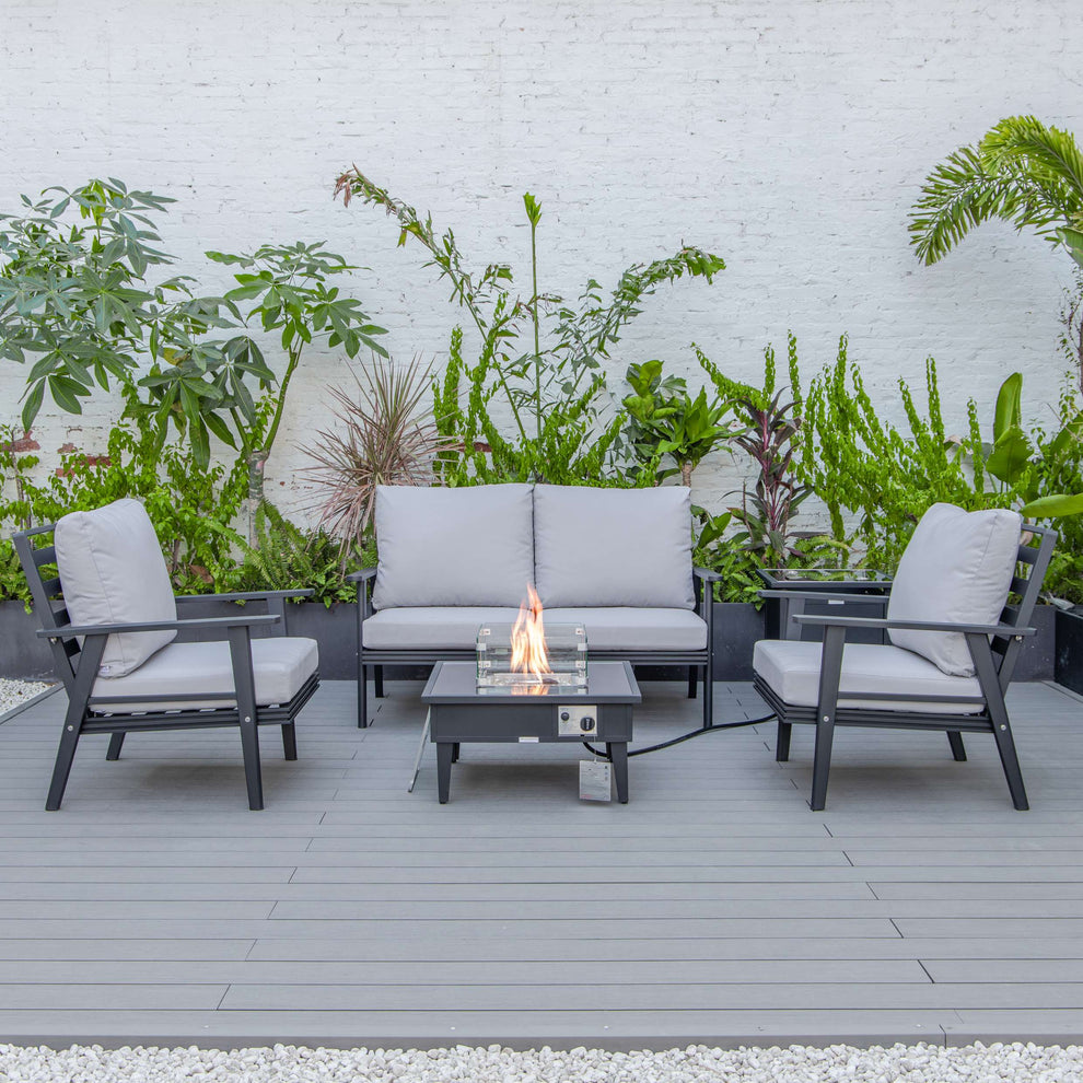 LeisureMod Walbrooke Modern Black Patio Conversation With Square Fire Pit & Tank Holder | Outdoor Sofas, Loveseats & Sectionals | Modishstore - 40
