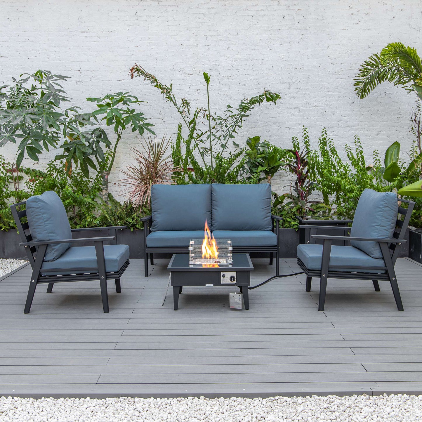 LeisureMod Walbrooke Modern Black Patio Conversation With Square Fire Pit & Tank Holder | Outdoor Sofas, Loveseats & Sectionals | Modishstore - 18