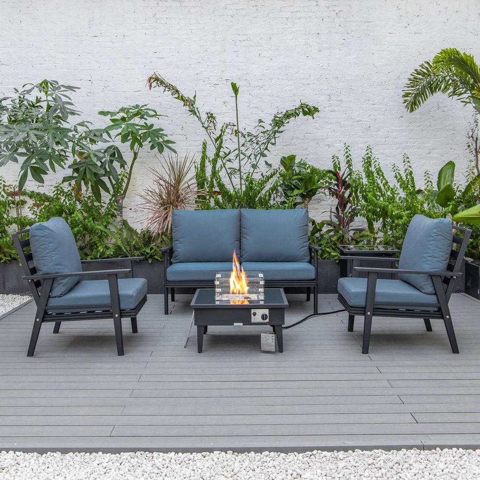 LeisureMod Walbrooke Modern Black Patio Conversation With Square Fire Pit & Tank Holder | Outdoor Sofas, Loveseats & Sectionals | Modishstore - 18