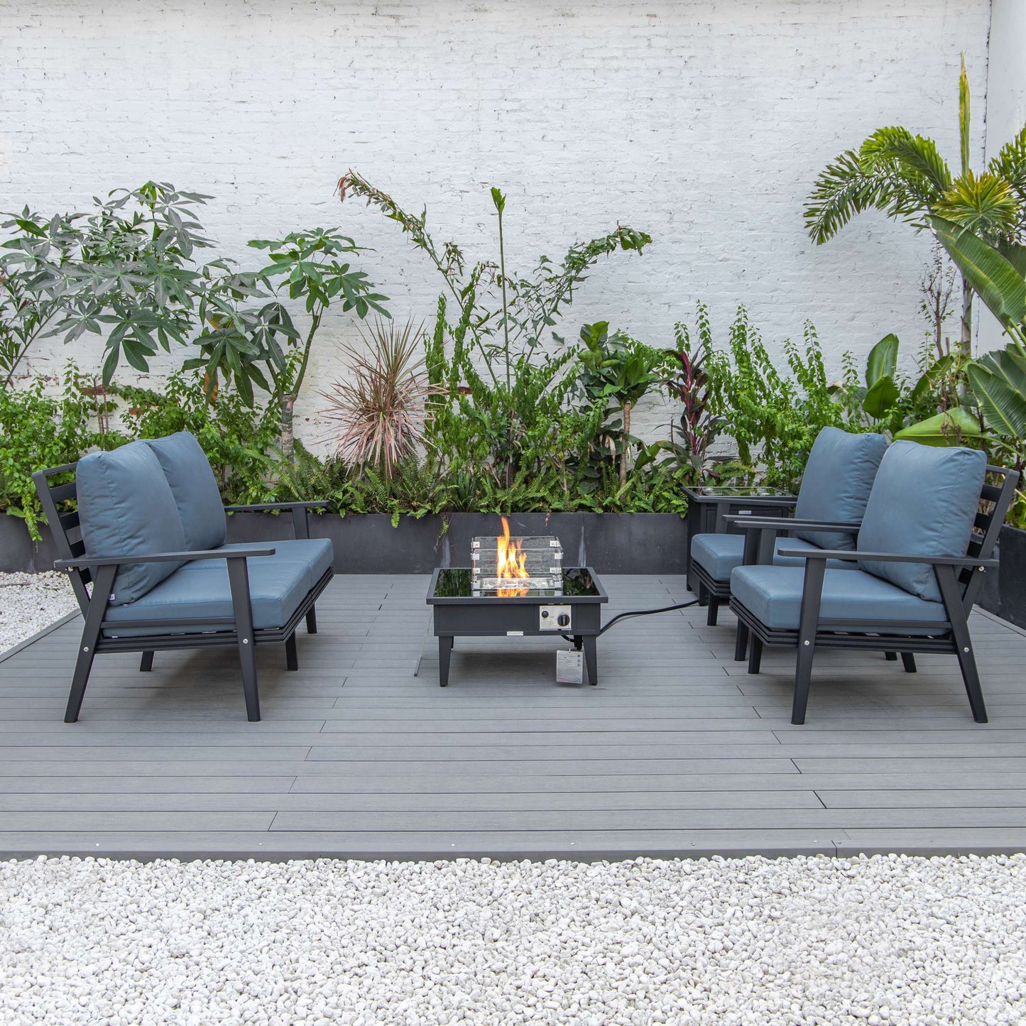 LeisureMod Walbrooke Modern Black Patio Conversation With Square Fire Pit & Tank Holder | Outdoor Sofas, Loveseats & Sectionals | Modishstore - 15