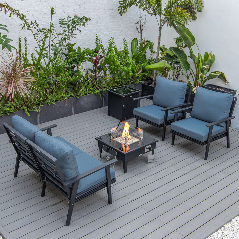 LeisureMod Walbrooke Modern Black Patio Conversation With Square Fire Pit & Tank Holder | Outdoor Sofas, Loveseats & Sectionals | Modishstore - 14