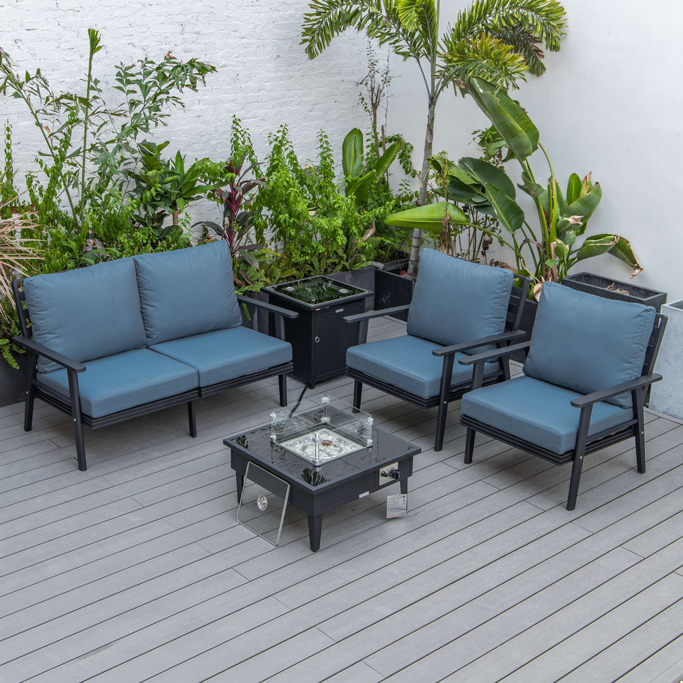 LeisureMod Walbrooke Modern Black Patio Conversation With Square Fire Pit & Tank Holder | Outdoor Sofas, Loveseats & Sectionals | Modishstore - 16