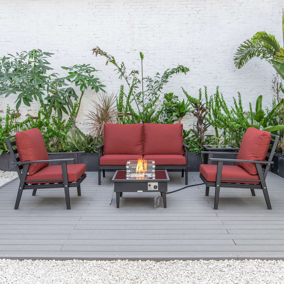 LeisureMod Walbrooke Modern Black Patio Conversation With Square Fire Pit & Tank Holder | Outdoor Sofas, Loveseats & Sectionals | Modishstore - 62