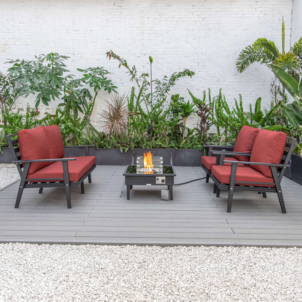 LeisureMod Walbrooke Modern Black Patio Conversation With Square Fire Pit & Tank Holder | Outdoor Sofas, Loveseats & Sectionals | Modishstore - 58