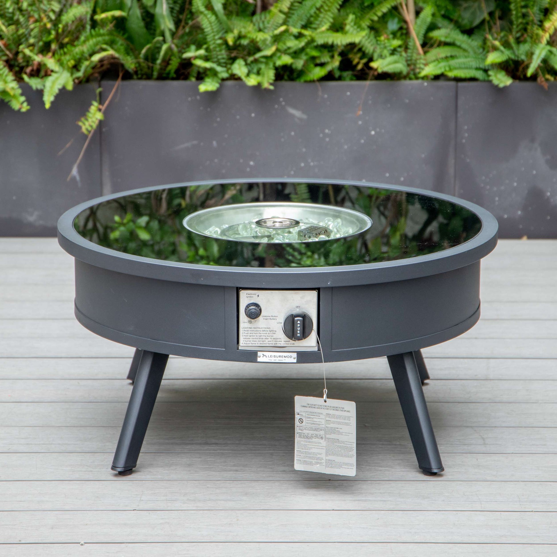 LeisureMod Walbrooke Modern Black Patio Conversation With Round Fire Pit & Tank Holder | Outdoor Sofas, Loveseats & Sectionals | Modishstore - 101