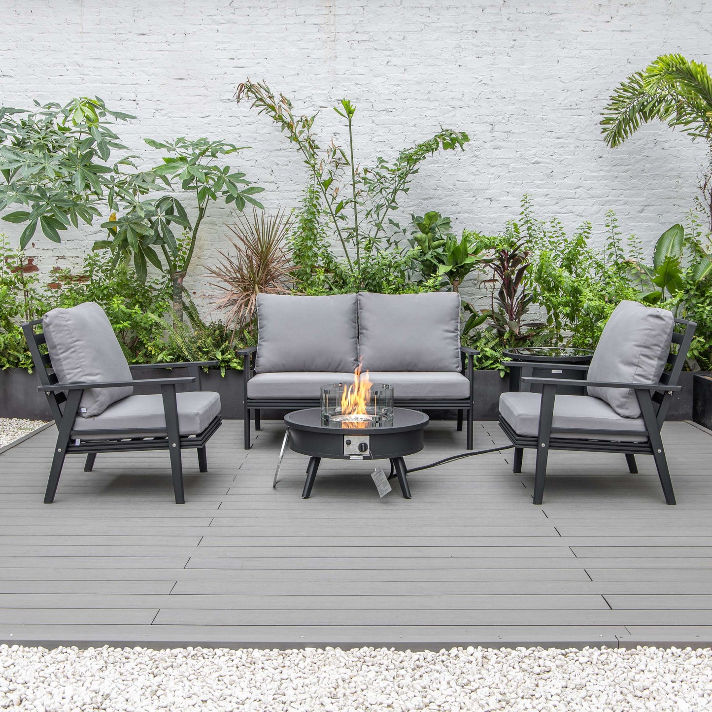 LeisureMod Walbrooke Modern Black Patio Conversation With Round Fire Pit & Tank Holder | Outdoor Sofas, Loveseats & Sectionals | Modishstore - 26