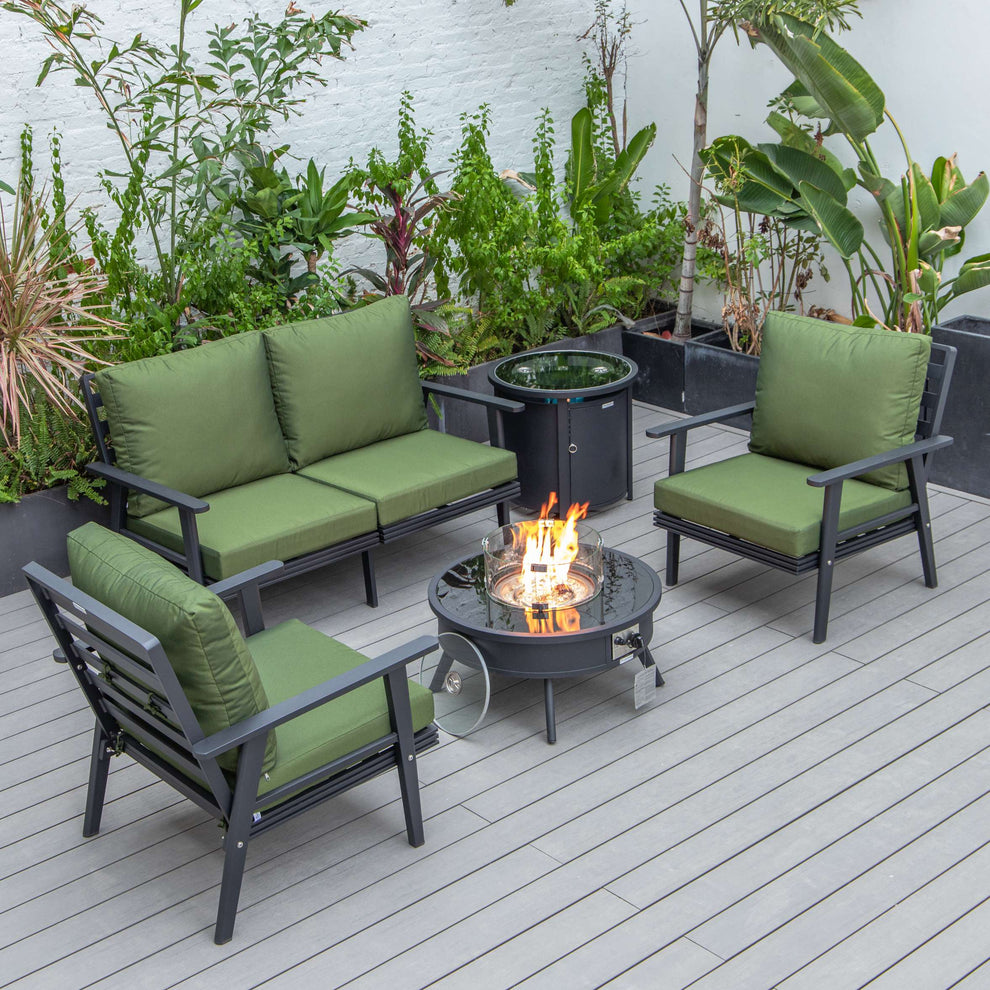LeisureMod Walbrooke Modern Black Patio Conversation With Round Fire Pit & Tank Holder | Outdoor Sofas, Loveseats & Sectionals | Modishstore - 49