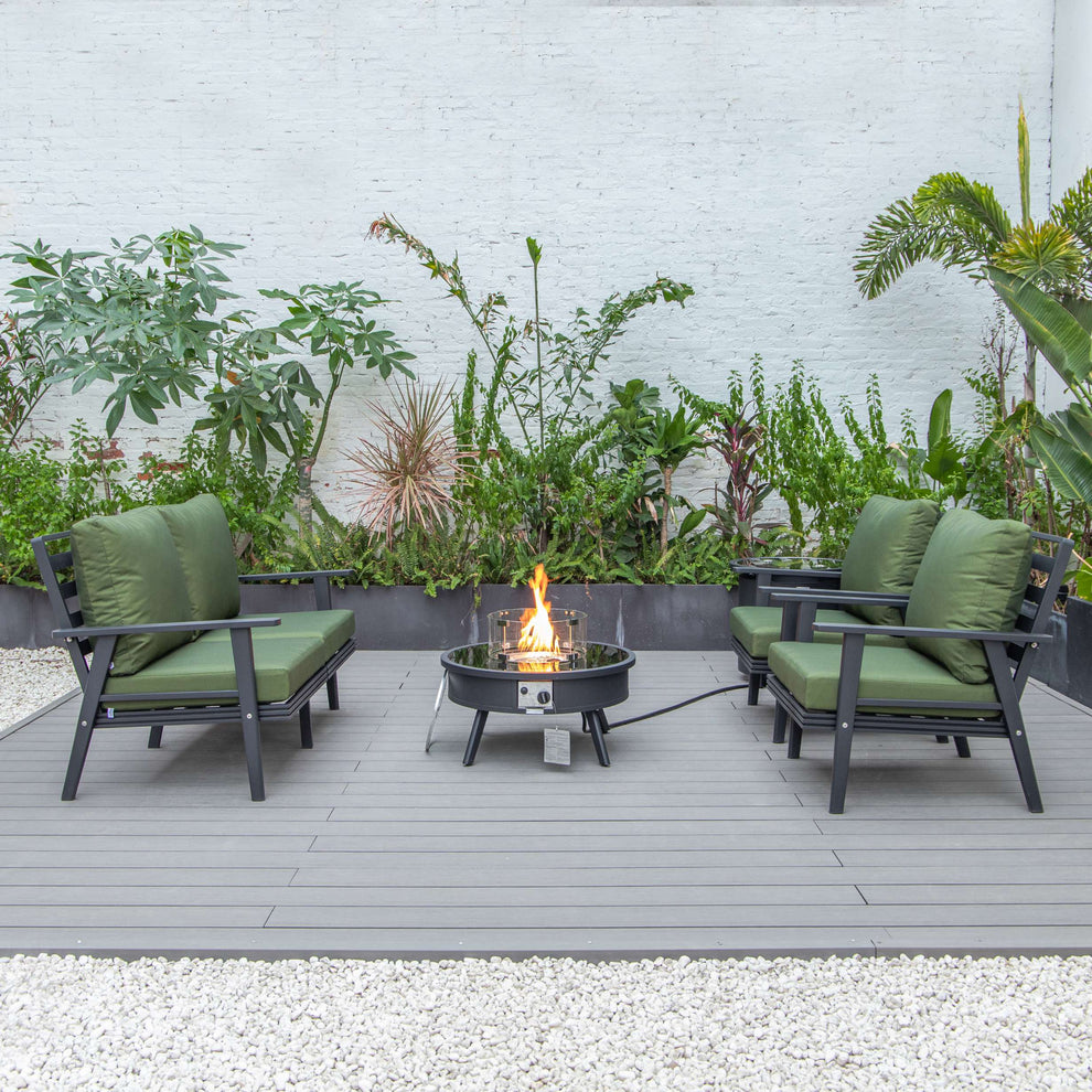 LeisureMod Walbrooke Modern Black Patio Conversation With Round Fire Pit & Tank Holder | Outdoor Sofas, Loveseats & Sectionals | Modishstore - 46