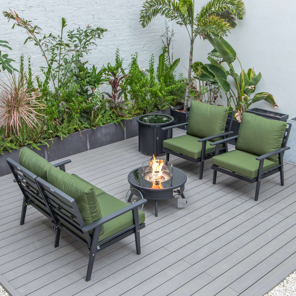 LeisureMod Walbrooke Modern Black Patio Conversation With Round Fire Pit & Tank Holder | Outdoor Sofas, Loveseats & Sectionals | Modishstore - 47