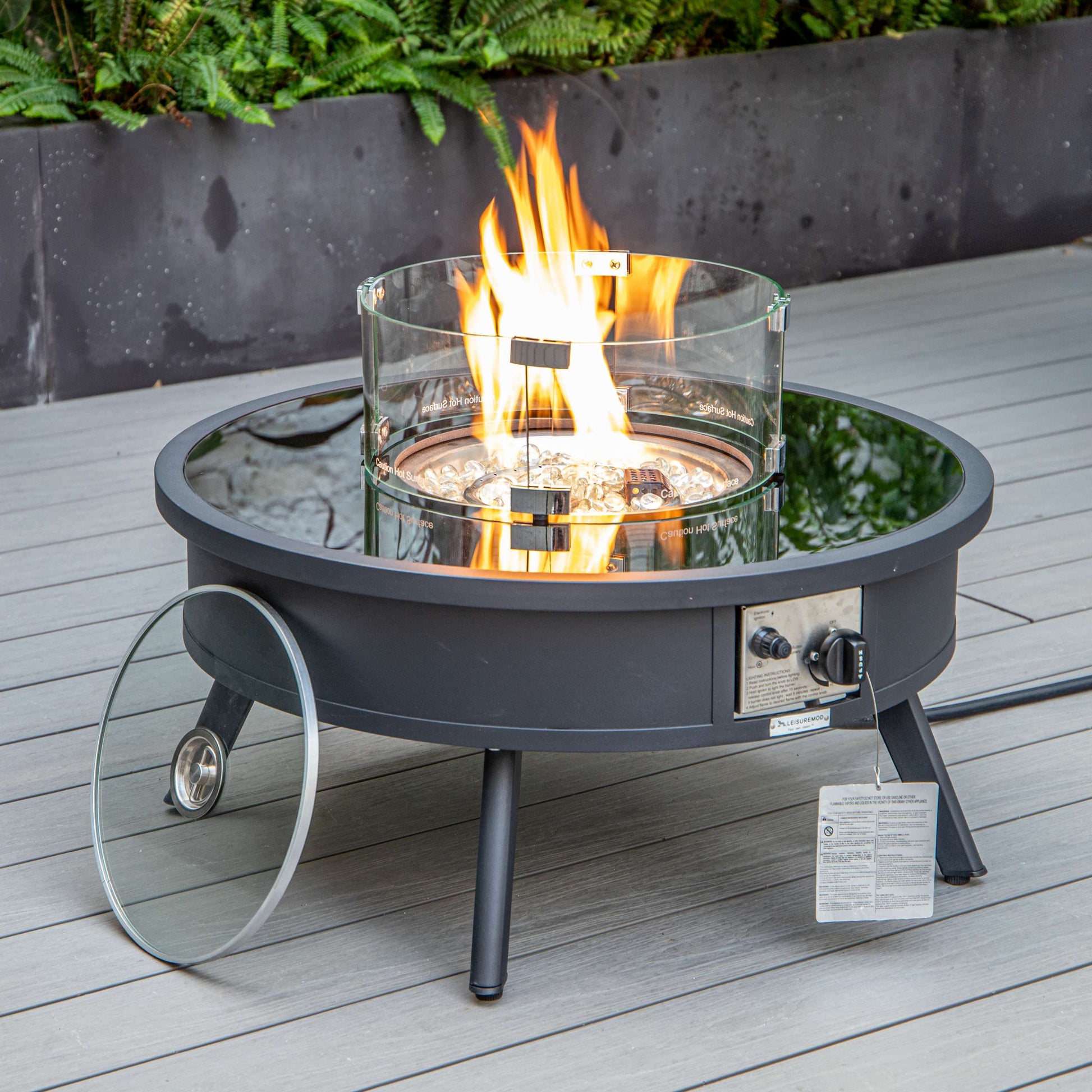 LeisureMod Walbrooke Modern Black Patio Conversation With Round Fire Pit & Tank Holder | Outdoor Sofas, Loveseats & Sectionals | Modishstore - 103