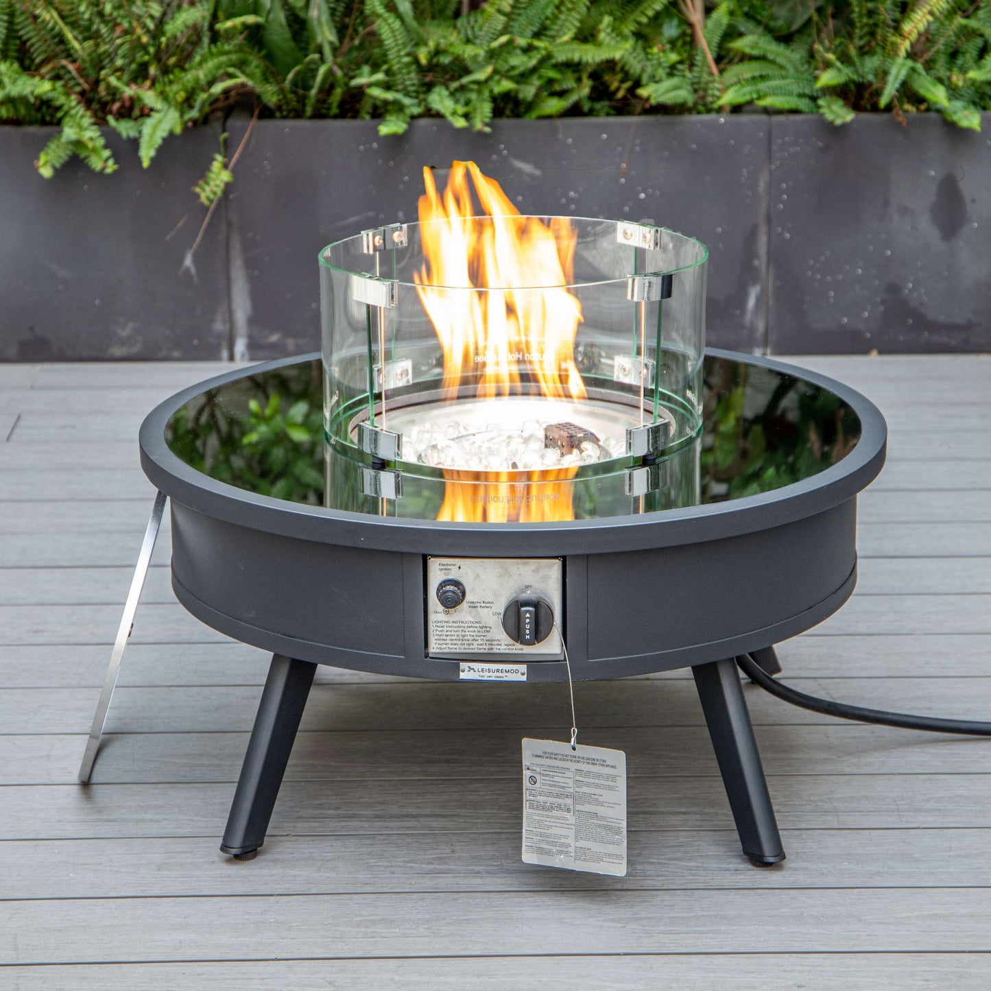Leisuremod Walbrooke Outdoor Patio Aluminum Round Fire Pit Side Table | FIRE PITS | Modishstore
