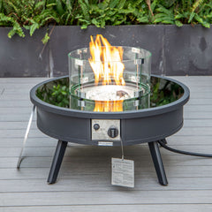 Leisuremod Walbrooke Outdoor Patio Aluminum Round Fire Pit Side Table