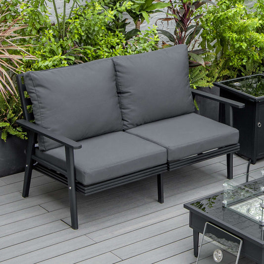 Leisuremod Walbrooke Modern Outdoor Patio Loveseat with Black Aluminum Frame and Removable Cushions For Patio and Backyard Garden | Outdoor Sofas, Loveseats & Sectionals | Modishstore