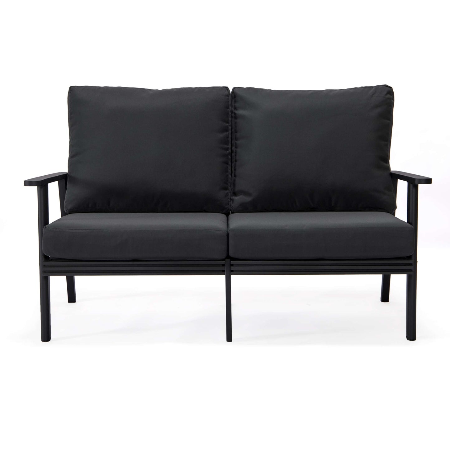 Leisuremod Walbrooke Modern Outdoor Patio Loveseat with Black Aluminum Frame and Removable Cushions For Patio and Backyard Garden | Outdoor Sofas, Loveseats & Sectionals | Modishstore - 11