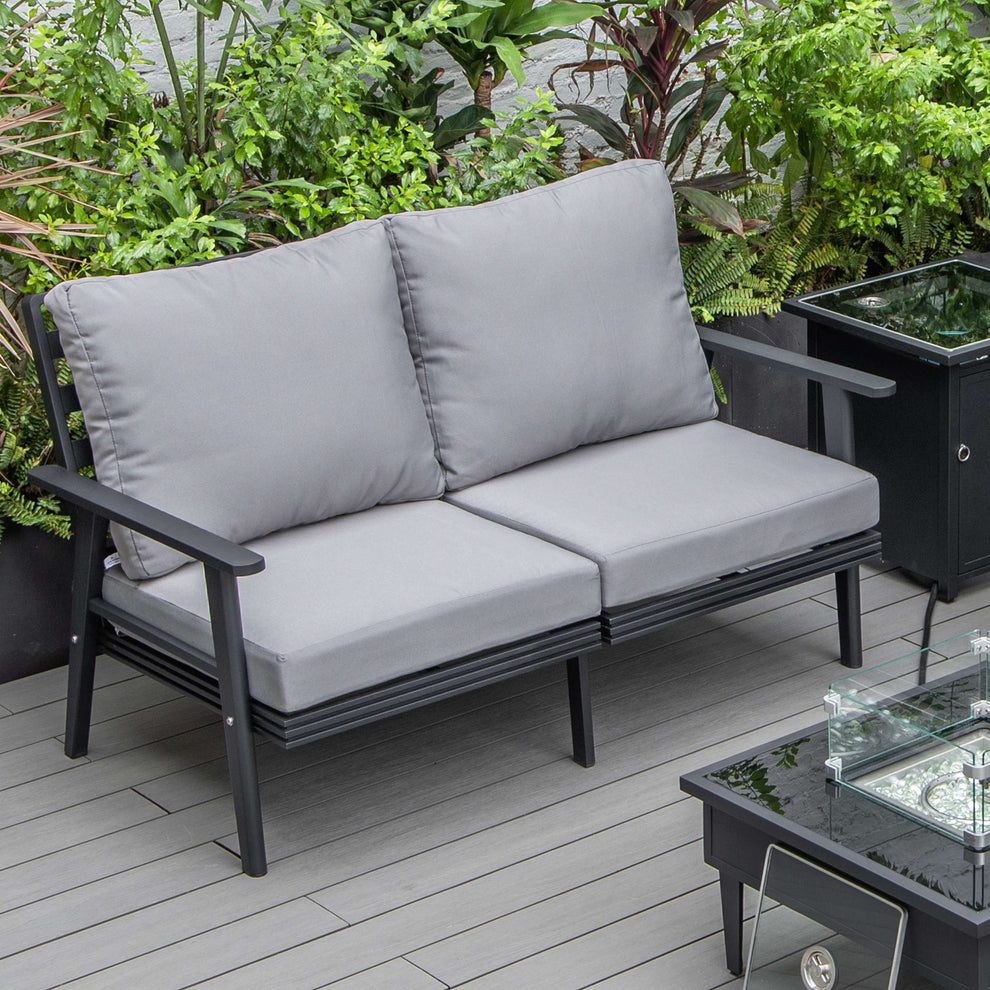 Leisuremod Walbrooke Modern Outdoor Patio Loveseat with Black Aluminum Frame and Removable Cushions For Patio and Backyard Garden | Outdoor Sofas, Loveseats & Sectionals | Modishstore - 23