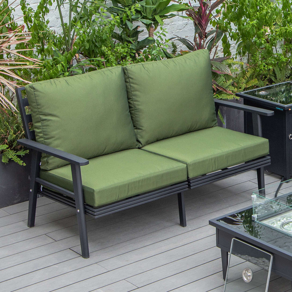 Leisuremod Walbrooke Modern Outdoor Patio Loveseat with Black Aluminum Frame and Removable Cushions For Patio and Backyard Garden | Outdoor Sofas, Loveseats & Sectionals | Modishstore - 24