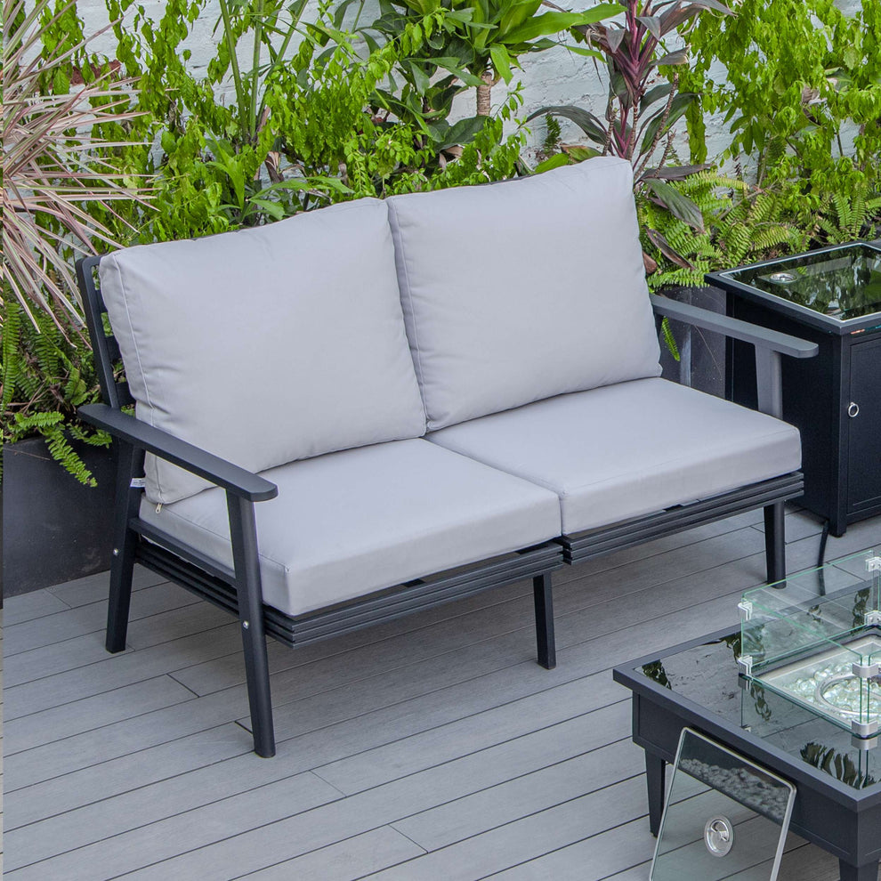 Leisuremod Walbrooke Modern Outdoor Patio Loveseat with Black Aluminum Frame and Removable Cushions For Patio and Backyard Garden | Outdoor Sofas, Loveseats & Sectionals | Modishstore - 45