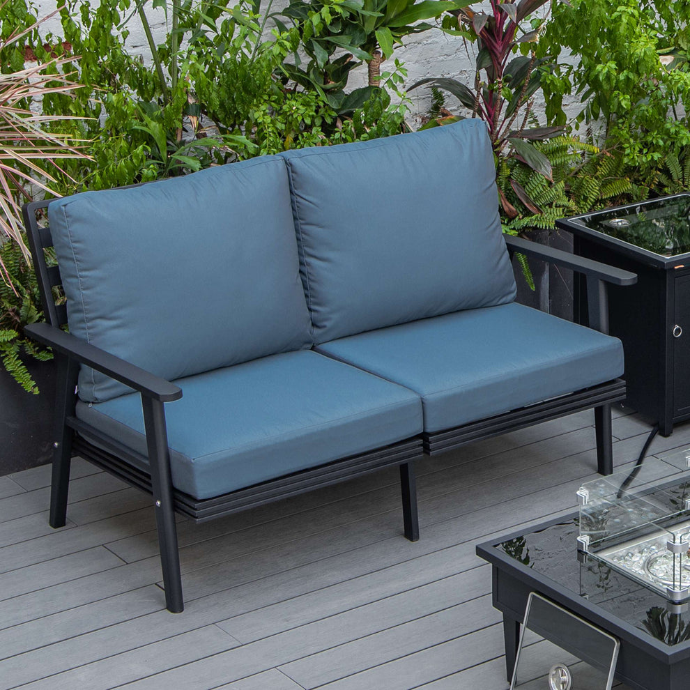Leisuremod Walbrooke Modern Outdoor Patio Loveseat with Black Aluminum Frame and Removable Cushions For Patio and Backyard Garden | Outdoor Sofas, Loveseats & Sectionals | Modishstore - 12