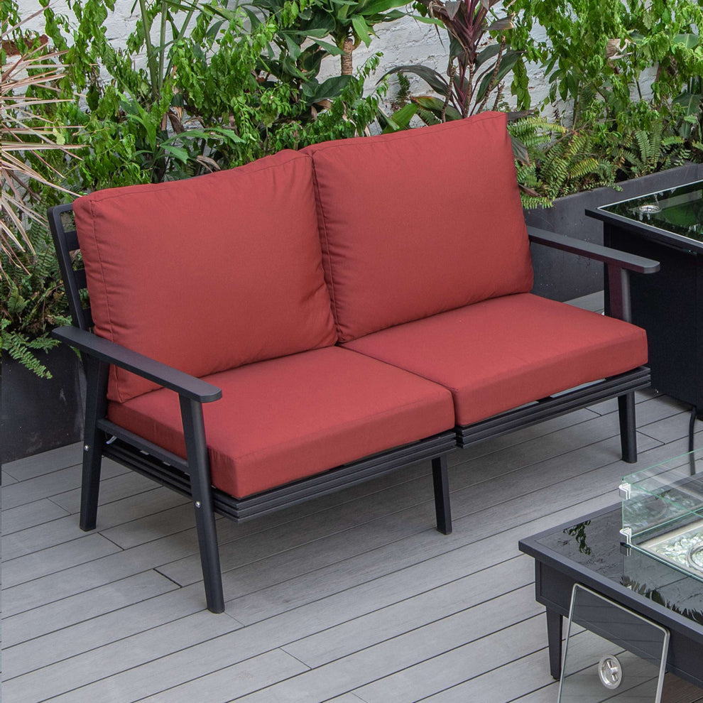Leisuremod Walbrooke Modern Outdoor Patio Loveseat with Black Aluminum Frame and Removable Cushions For Patio and Backyard Garden | Outdoor Sofas, Loveseats & Sectionals | Modishstore - 56