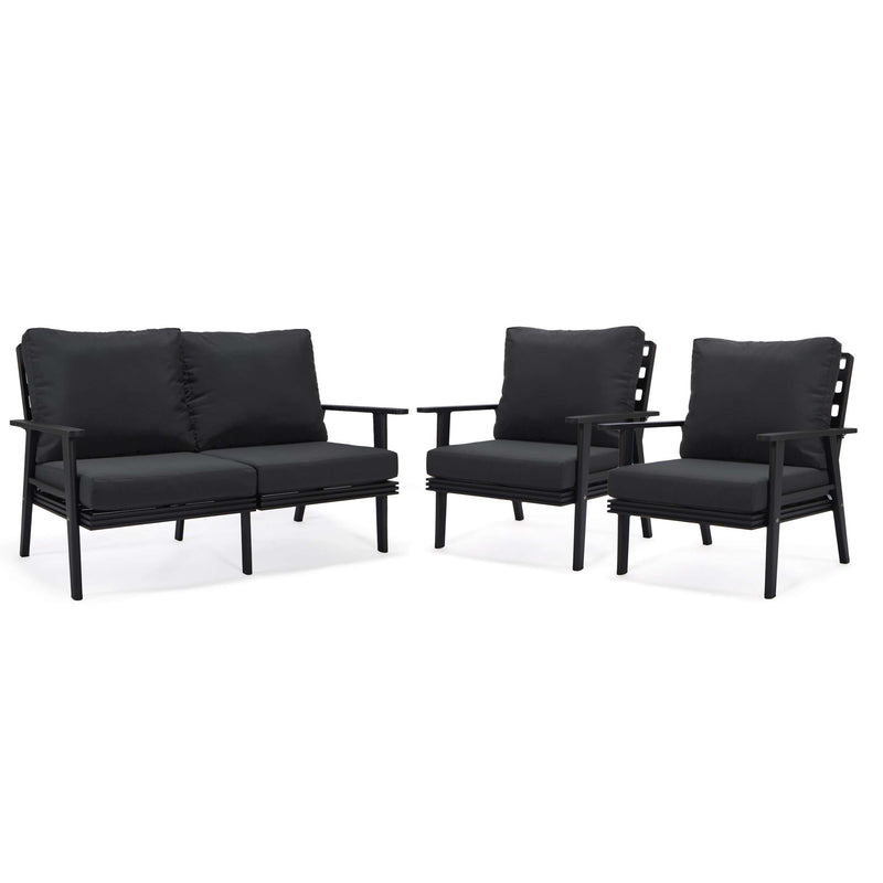 LeisureMod Walbrooke Modern 3-Piece Outdoor Patio Set with Black Aluminum Frame and Removable Cushions Loveseat and Armchairs for Patio and Backyard Garden | Outdoor Sofas, Loveseats & Sectionals | Modishstore - 2