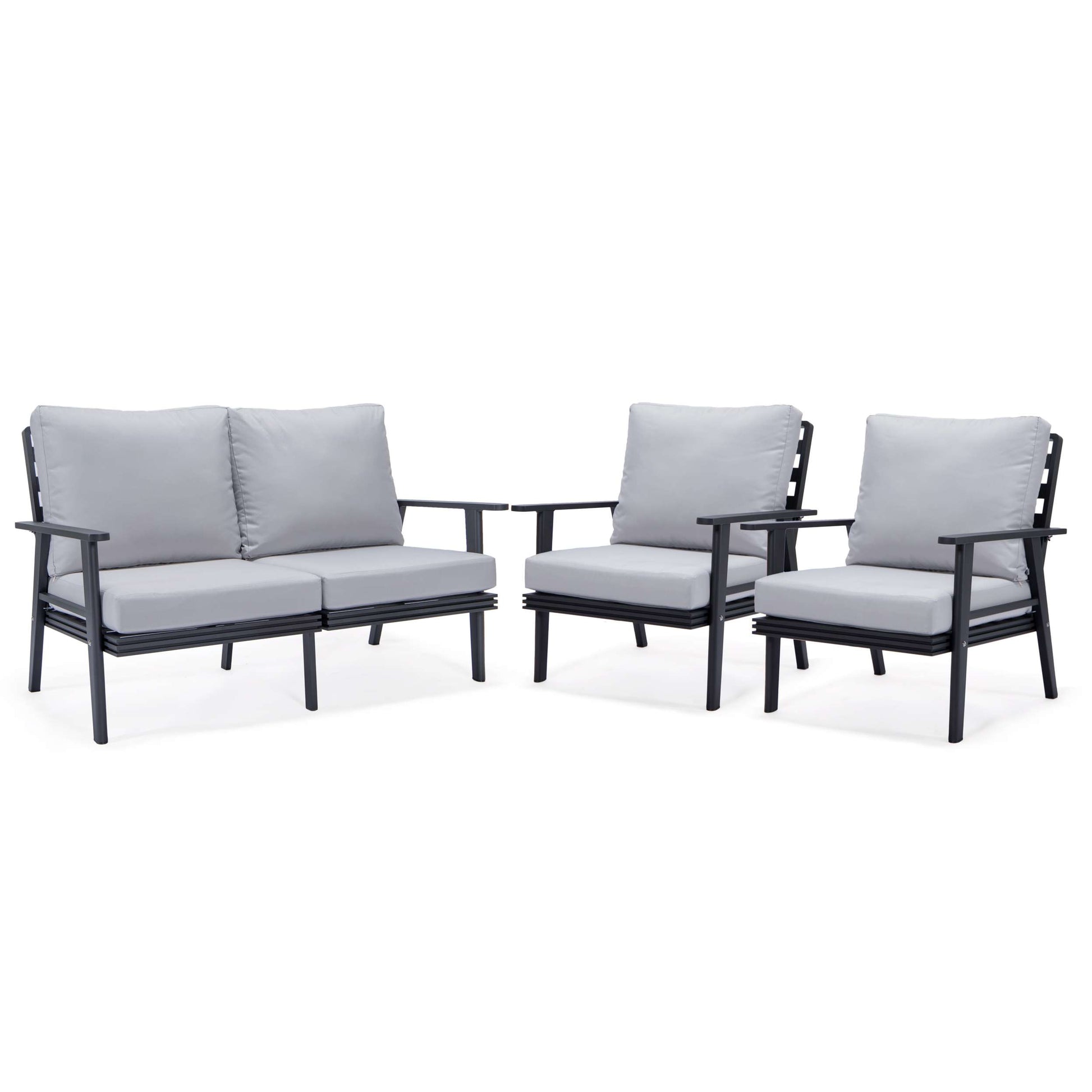 LeisureMod Walbrooke Modern 3-Piece Outdoor Patio Set with Black Aluminum Frame and Removable Cushions Loveseat and Armchairs for Patio and Backyard Garden | Outdoor Sofas, Loveseats & Sectionals | Modishstore - 46