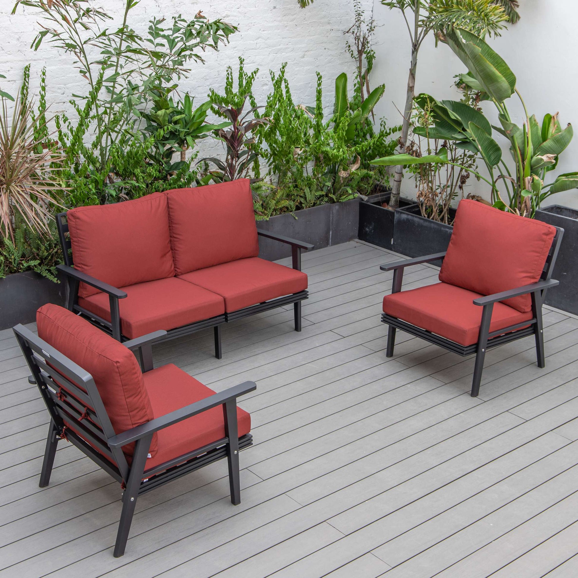 LeisureMod Walbrooke Modern 3-Piece Outdoor Patio Set with Black Aluminum Frame and Removable Cushions Loveseat and Armchairs for Patio and Backyard Garden | Outdoor Sofas, Loveseats & Sectionals | Modishstore - 97