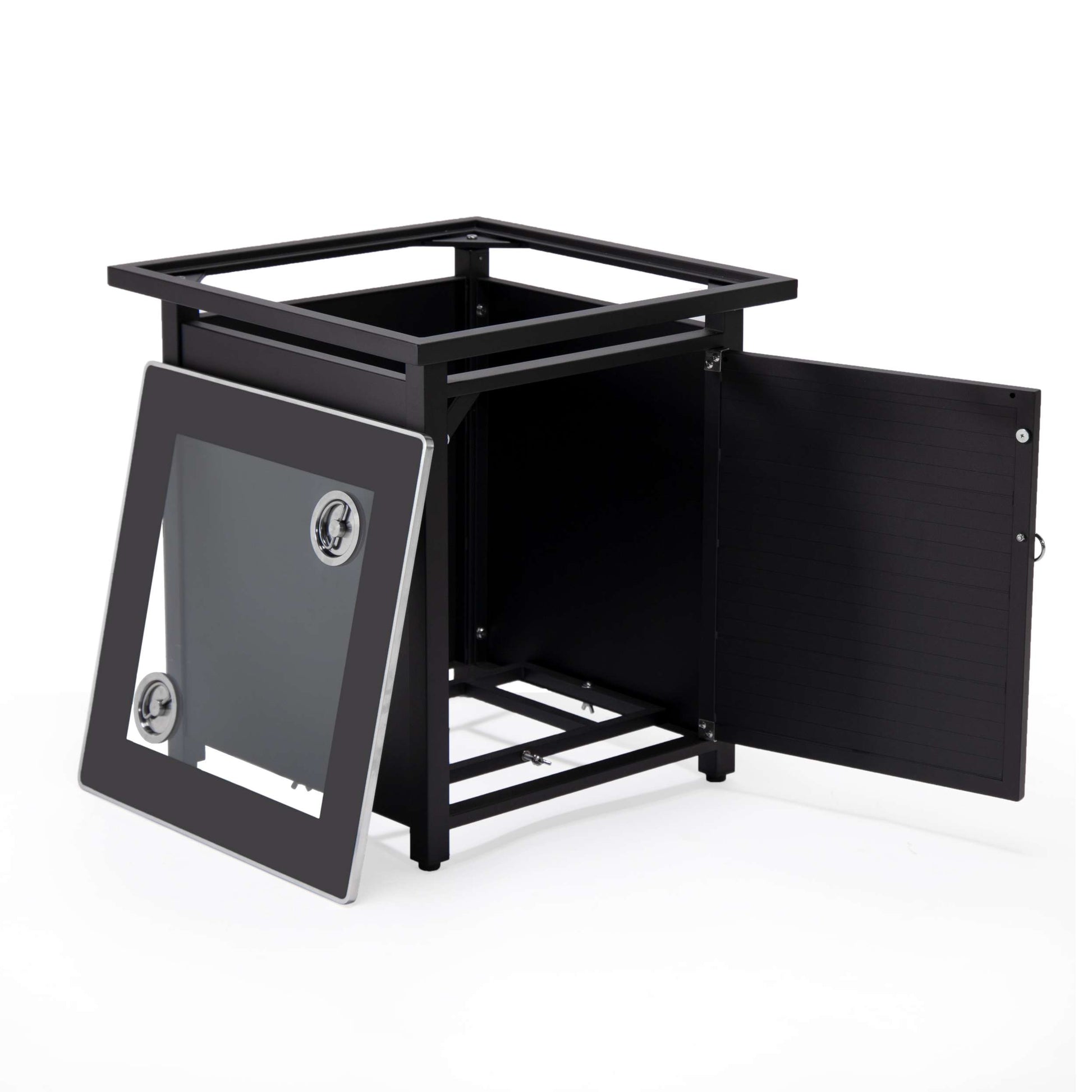 LeisureMod Walbrooke Modern Black Patio Conversation With Square Fire Pit With Slats Design & Tank Holder | Outdoor Sofas, Loveseats & Sectionals | Modishstore - 12