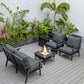 LeisureMod Walbrooke Modern Black Patio Conversation With Square Fire Pit With Slats Design & Tank Holder | Outdoor Sofas, Loveseats & Sectionals | Modishstore - 3