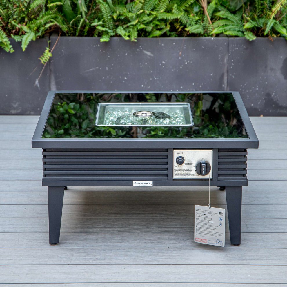LeisureMod Walbrooke Modern Black Patio Conversation With Square Fire Pit With Slats Design & Tank Holder | Outdoor Sofas, Loveseats & Sectionals | Modishstore - 85