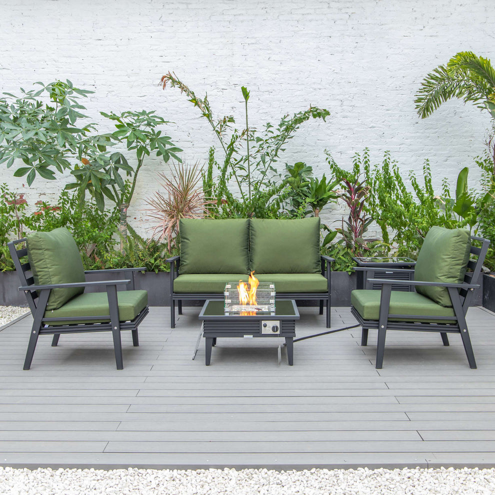 LeisureMod Walbrooke Modern Black Patio Conversation With Square Fire Pit With Slats Design & Tank Holder | Outdoor Sofas, Loveseats & Sectionals | Modishstore - 39