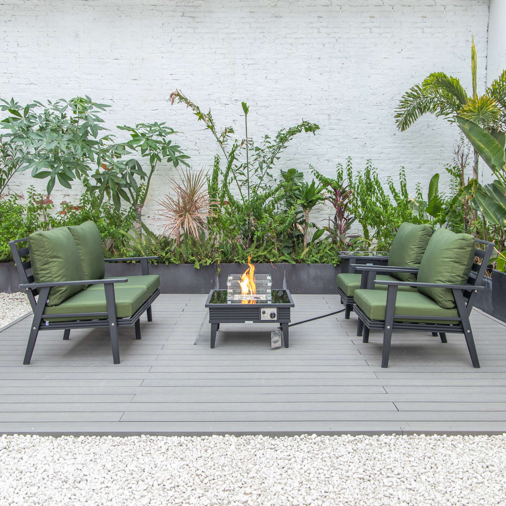 LeisureMod Walbrooke Modern Black Patio Conversation With Square Fire Pit With Slats Design & Tank Holder | Outdoor Sofas, Loveseats & Sectionals | Modishstore - 40