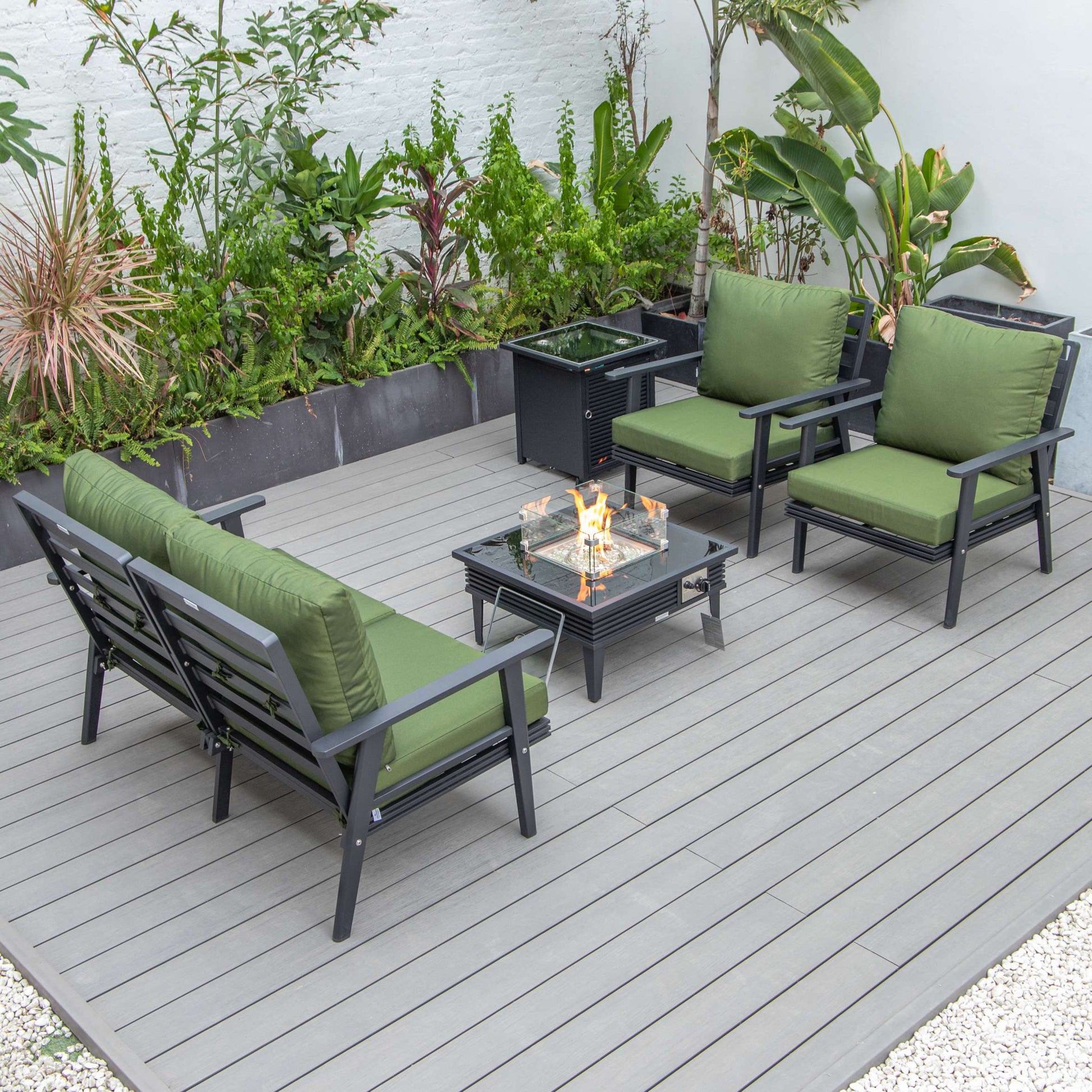 LeisureMod Walbrooke Modern Black Patio Conversation With Square Fire Pit With Slats Design & Tank Holder | Outdoor Sofas, Loveseats & Sectionals | Modishstore - 41