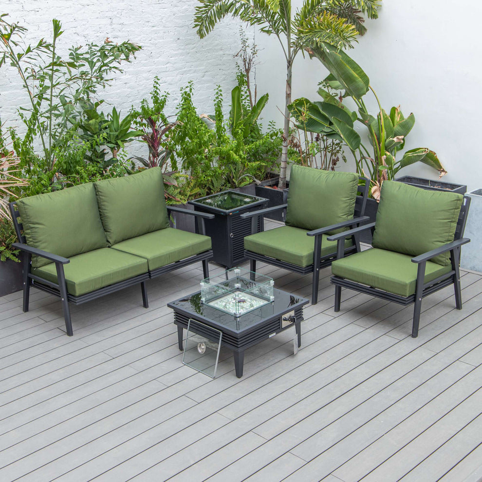 LeisureMod Walbrooke Modern Black Patio Conversation With Square Fire Pit With Slats Design & Tank Holder | Outdoor Sofas, Loveseats & Sectionals | Modishstore - 42